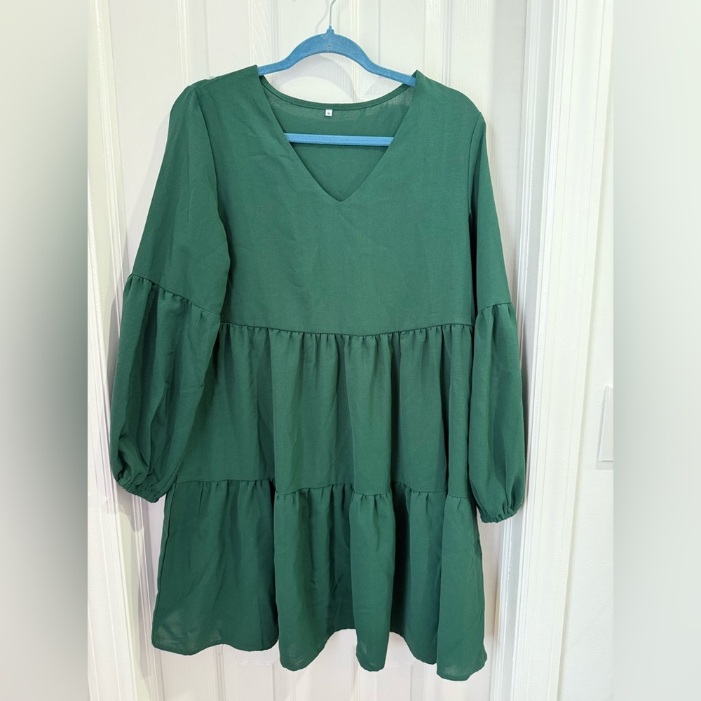 Green Tiered Long Sleeve Dress